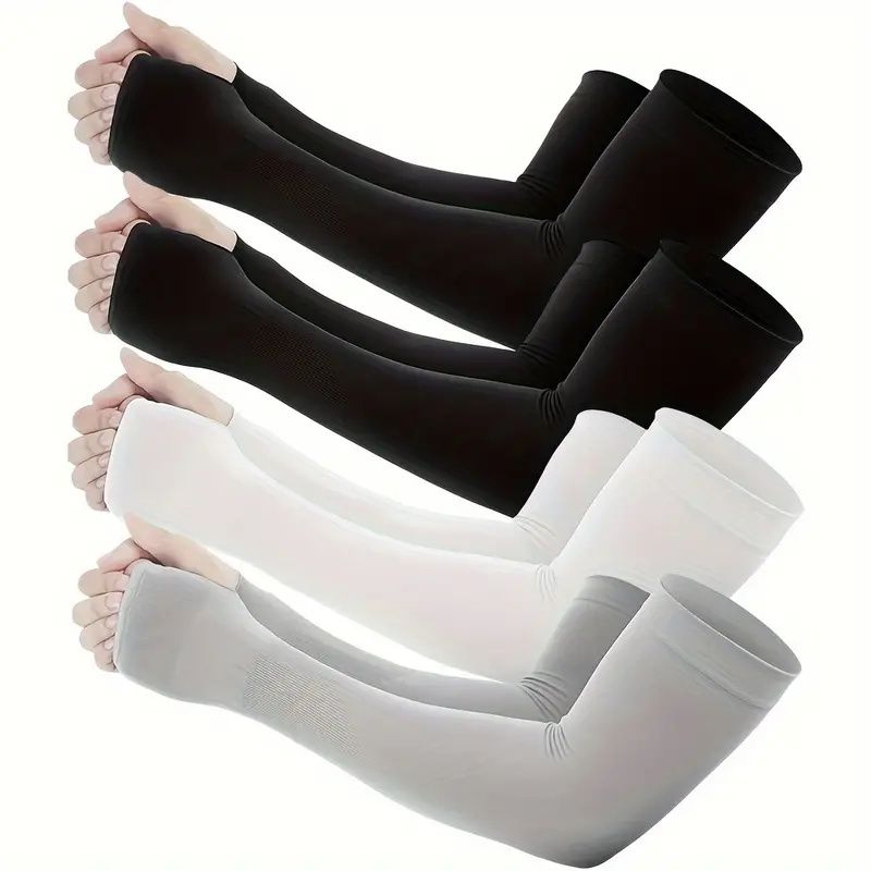 4 Pairs of Premium Cooling Arm Sleeves - Gloves for Sun Protection with Thumb Holes for Men and Women - Perfect for Golf, Basketball, Cycling, Fishing, Driving, and Jogging Outdoor Activities