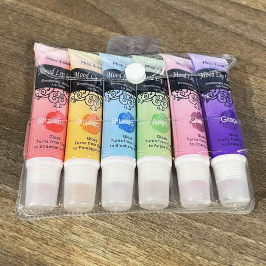 6Pcs/Set Mood Lip Gloss Colour Changing Magic LipGloss Strawberry Pineapple Blueberry Apple Cherry Grape FlavorsTurns From Clear To Reddish Pink Mosturizer Keeps Your Lips Succulent - Miss Look