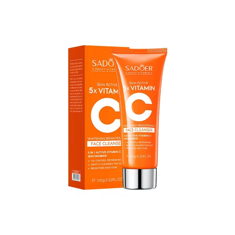 Sadoer 2 in 1, Skin Active 5 X Vitamin C Serum + Vitamin C Face Cleanser + with Added Niacinamide for Whitening Black Spots and Blemisshes, Deep Moisturizing, Skin Nourishing