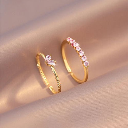 2pcs Luxury Zircon Heart Rings Set For Women Opening Adjustable Weave Rhinestone Ring Engagement Wedding Jewelry Fashion Girlfriend Gifts Wedding Jewellery Party Jewelry