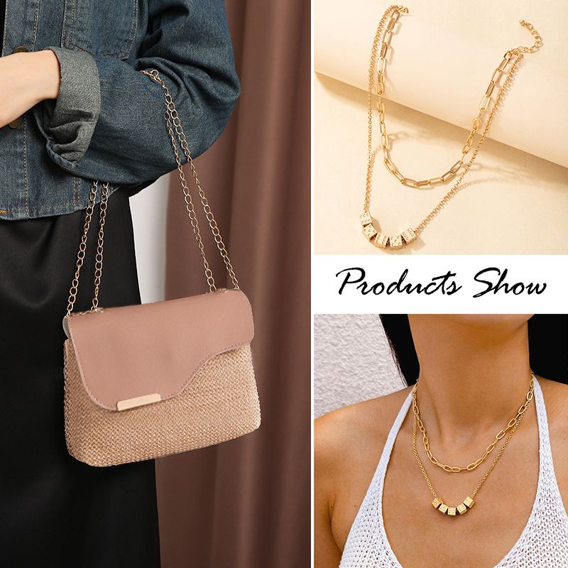 Women Small Cross-body Bag Ladies Chain Bag Phone Bag Clutch Mini Straw Sling Bag (Necklace free gift)