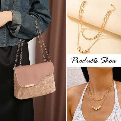 Women Small Cross-body Bag Ladies Chain Bag Phone Bag Clutch Mini Straw Sling Bag (Necklace free gift)