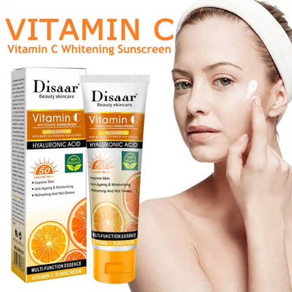 Vitamin C Sunscreen Rice Sun Cream SPF 50+ High UVA UVB Protection with Hyaluronic Acid Berry Glutathione Sun Cream PA+++ UVA UVB Sun Block - Disaar