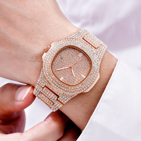 Iced Out Watch For Men Women Hip Hop Rapper Luxury Men Watch Fashion Diamond Automatic Date Quartz Watch Stainless Steel Hip Hop Men Watches