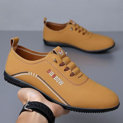 Size 41-44 men's light brown PU Artificial leather shoes business casual shoes boys work shoes students Oxfords walking shoes Daddy single shoes Light brown