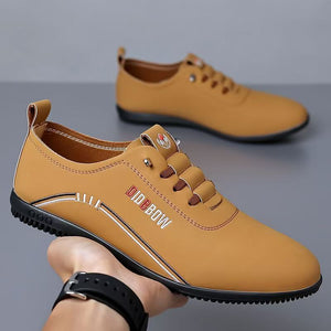 Size 41-44 men's light brown PU Artificial leather shoes business casual shoes boys work shoes students Oxfords walking shoes Daddy single shoes Light brown
