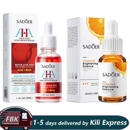 2 Pieces, Vitamin C Face Brightening Serum & AHA + BHA Acne Skin Repair Serum, Removes Acne,Whiten Black Spots, can Combine With Vitamin C, Get rid of Acne Marks and Pimples, Moi 30ml each