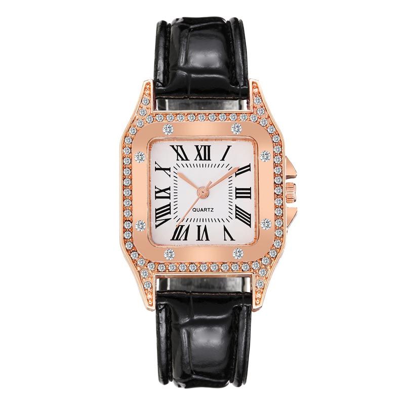 Women Diamond Watch Starry Square Dial Bracelet Watches Set Ladies Leather Band Quartz Wristwatch Female Clock Jewelry Gifts With Rhinestone Valentines Gift Couple Watches