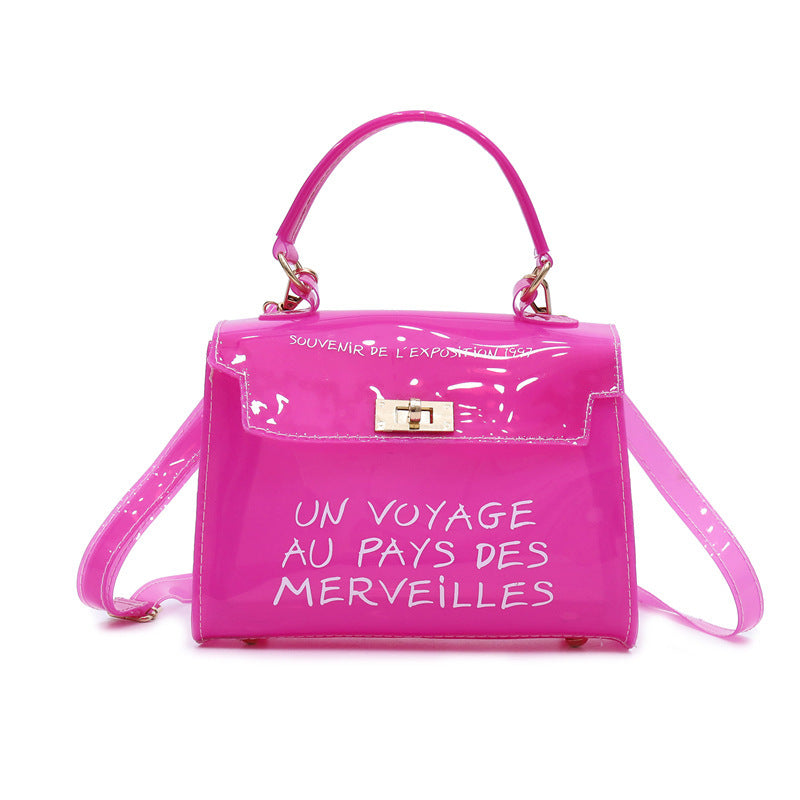 Women's candy color bag transparent bag 2024 letter jelly bag portable female bag shoulder diagonal bag
