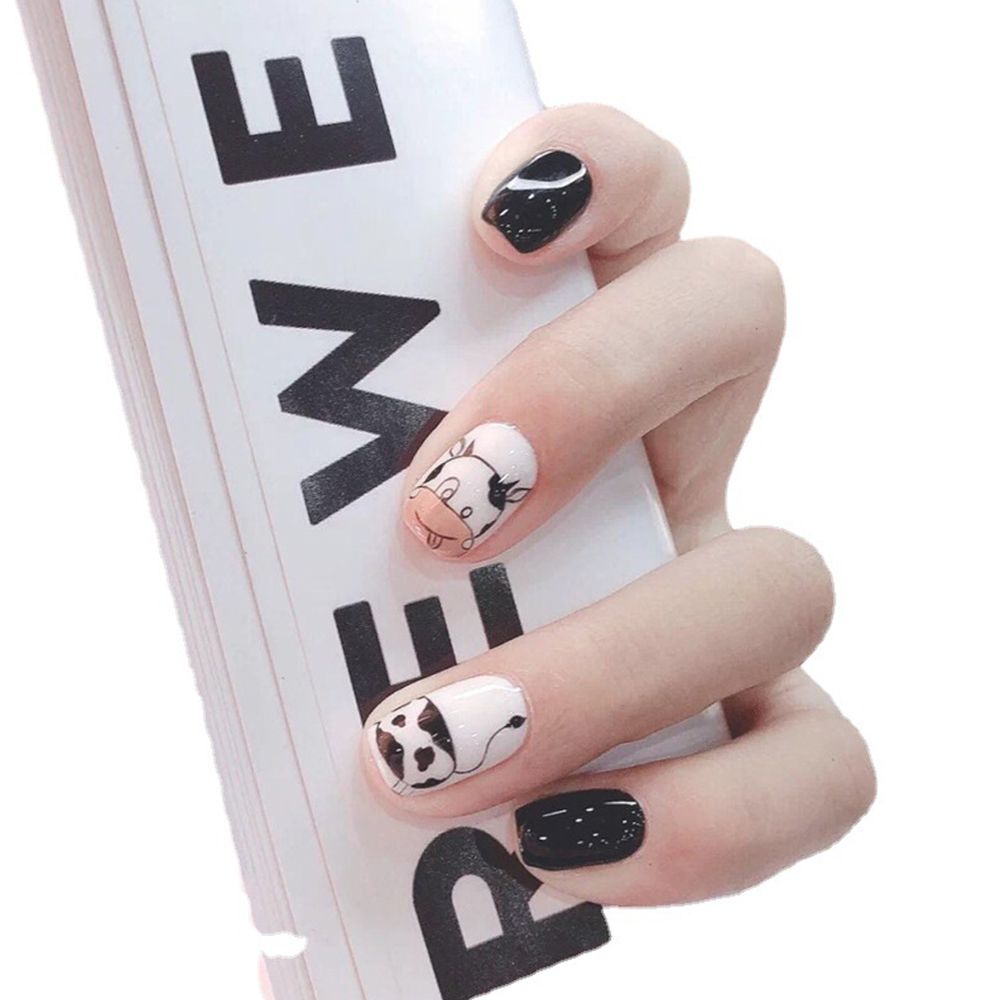 Nail cute cow cartoon fake finger can be re-used nail shine nail paste 24 nail patch Nail patch Wear nail removable nail sticker