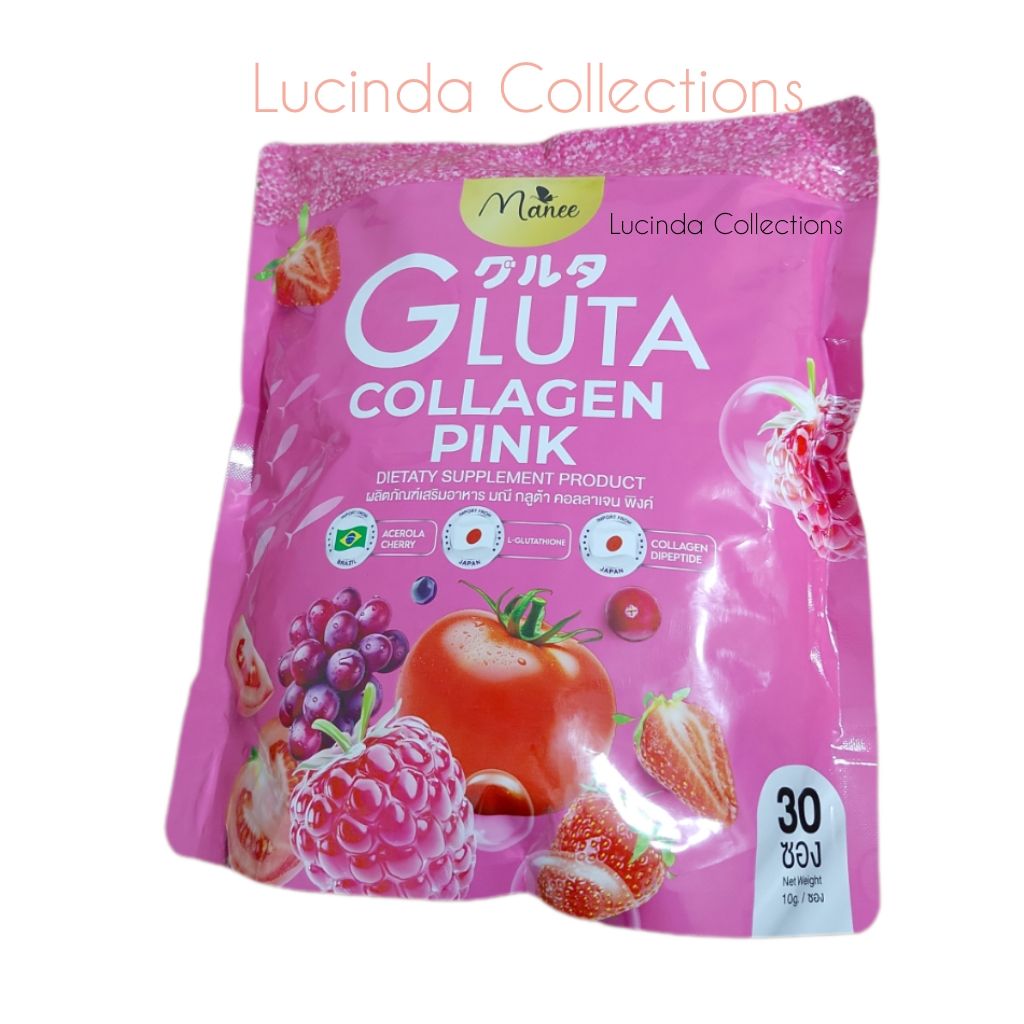 Manee Gluta Collagen Pink – 30 Pieces Pack | Skin Brightening & Anti-Aging Dietary Supplement | Thailand