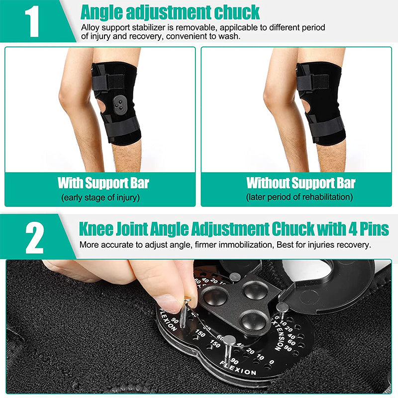 Professional Hinged Knee Brace Adjustable Knee Support with Side Stabilizers of Locking Dials for Knee Pain Arthritis ACL PCL Meniscus Tear Sports Braces Medical Hinged Knee Orthosis