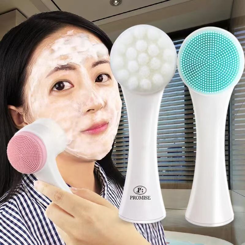 Double sided facial brush with soft bristles and silicone facial cleanser, manual cleansing brush, facial cleansing tool, deep pore cleaning device