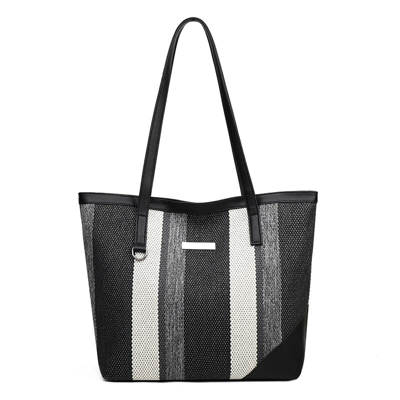 New Arrivals Women's Bags Tote Bags Stripe woven splicing shoulder PU bag