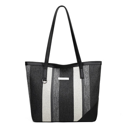 New Arrivals Women's Bags Tote Bags Stripe woven splicing shoulder PU bag
