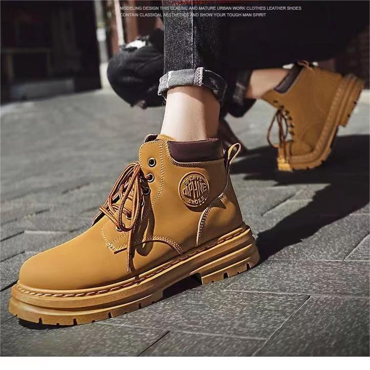 Men's Front Lace-Up Non-Slip Doc Martens High Tops British Style Casual Retro Platform Work Shoes