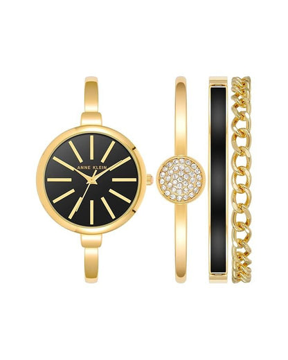 Anne Klein Watch Set – Elegant Quartz Watch & Bracelet Bundle with Crystal Accents, Mother-of-Pearl Dial, Jewelry Clasps & Splash-Resistant Design for Timeless Style