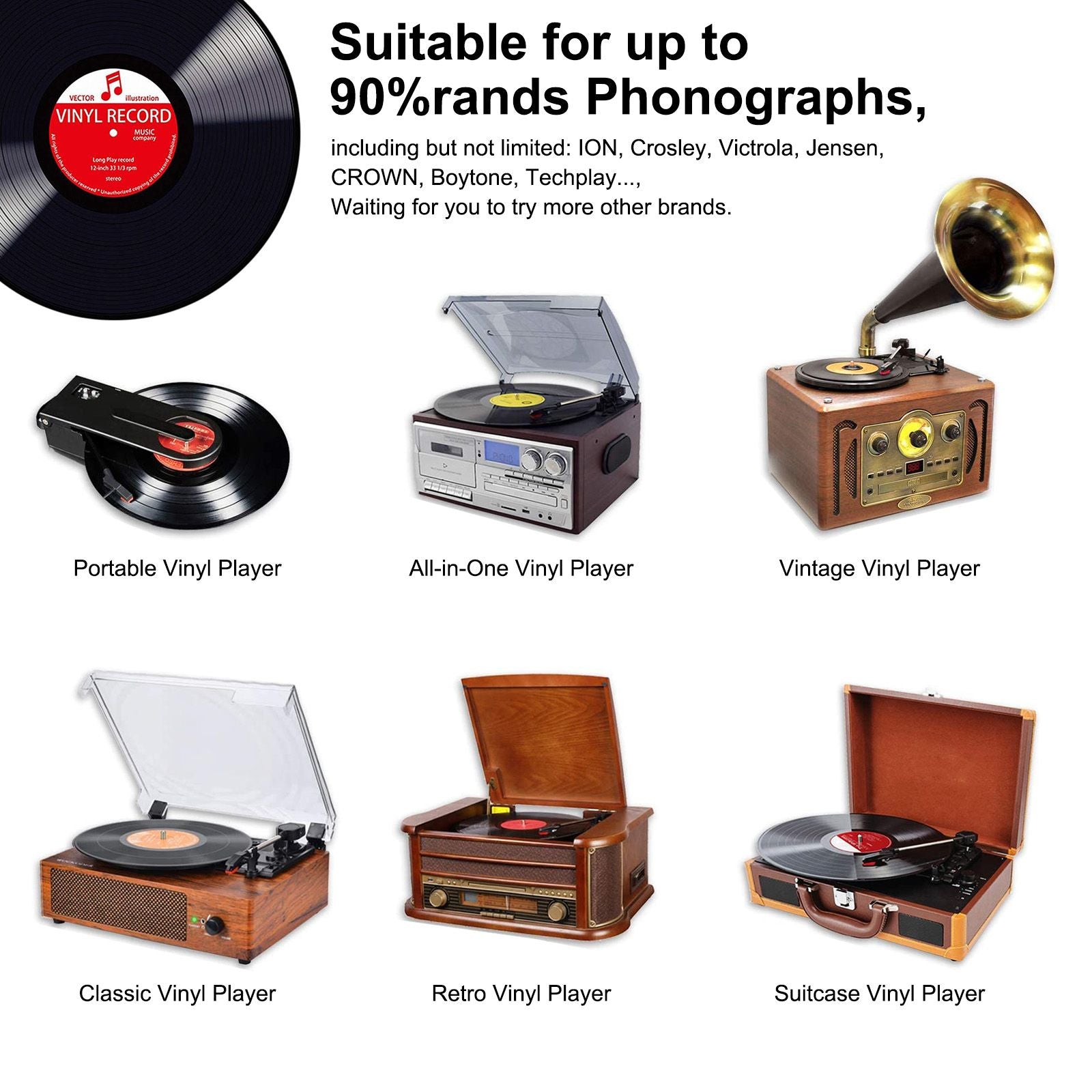 Record Player Needle, 6/3 Pcs Stylus Replacement Turntable Needle Diamond Stylus Record Player Needle With Diamond Tip for most Crosley Vinyl Jensen 1byone ION ICT04RS Phonograph