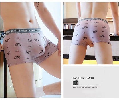 Large size L-4XL 4PC men's clothing underwear boys' Ice silk boxers breathable boxer briefs students shorts clothes