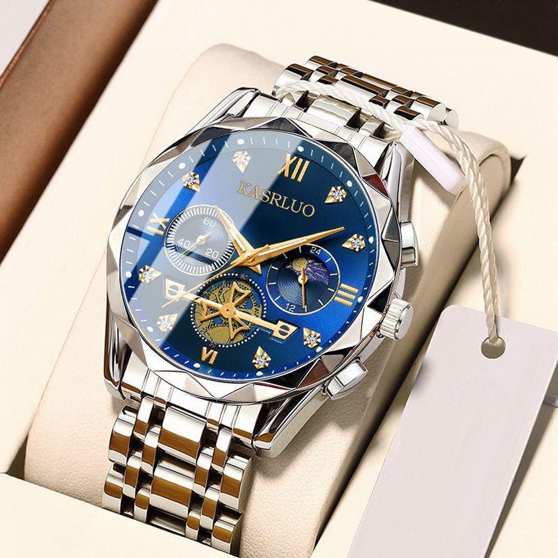 New multifunctional men's quartz watch versatile trendy waterproof luminous watch six-pin timing casual trendy men's alloy men's watch