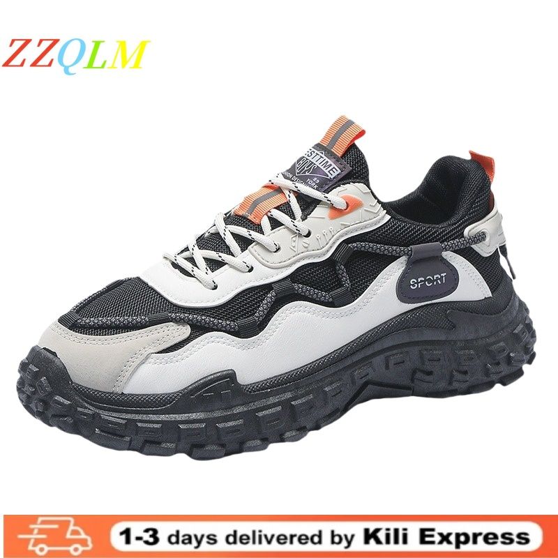 New Men's Shoes Breathable Mesh Surface All Sports Leisure Running Thick Soled Men's Sneakers Orange Black