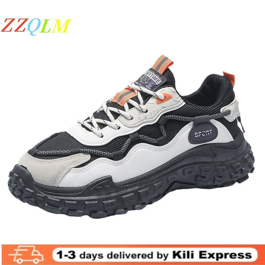 New Men's Shoes Breathable Mesh Surface All Sports Leisure Running Thick Soled Men's Sneakers Orange Black