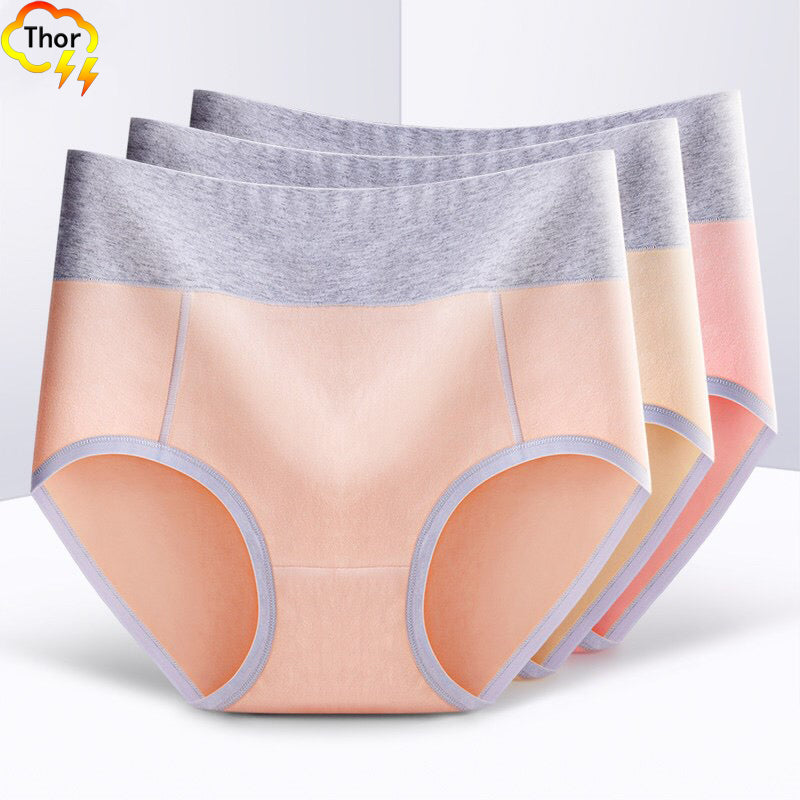 3PC Women’s underwear multi-color lingerie middle waist briefs girls triangle panties ladies plus-size fiber trend personality students underwear