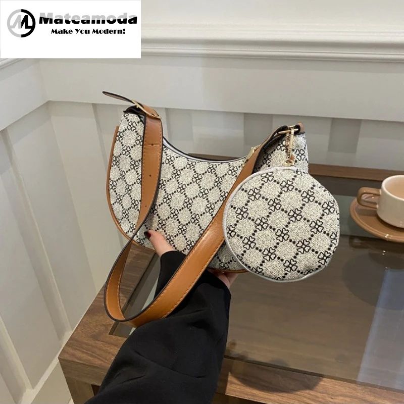 Mateamoda 2 in 1 Chic Monogram Print Sling Bag Underarm Handbag