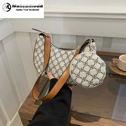 Mateamoda 2 in 1 Chic Monogram Print Sling Bag Underarm Handbag