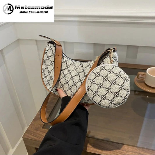 Mateamoda 2 in 1 Chic Monogram Print Sling Bag Underarm Handbag