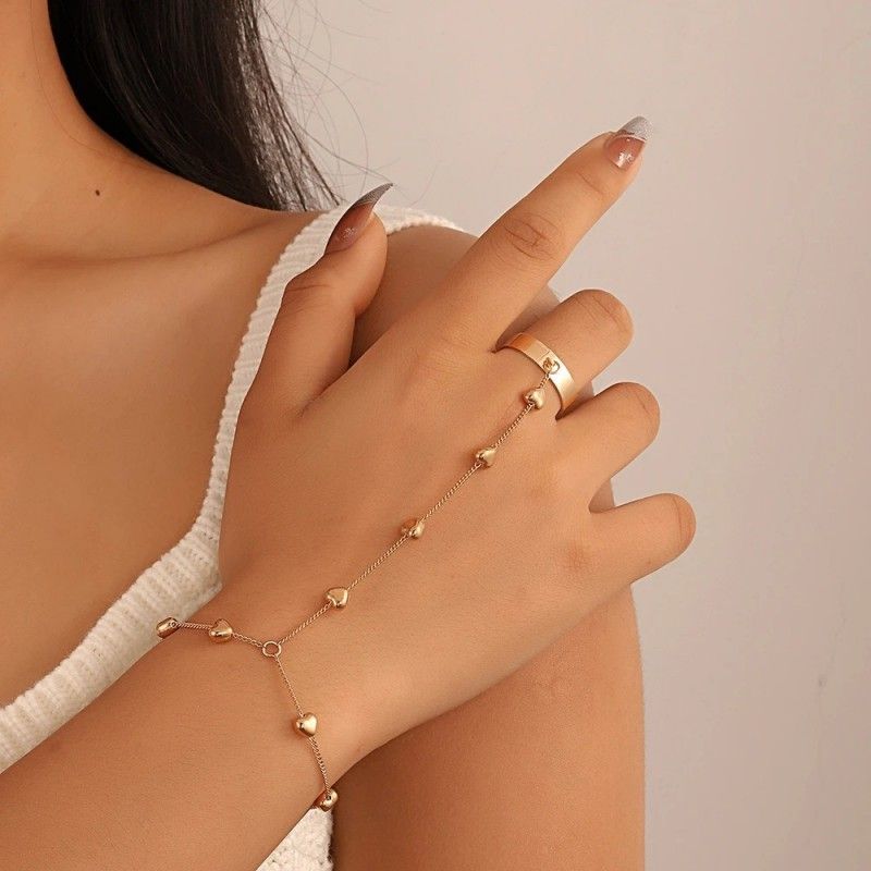 Fashion Ladies Ring Finger Bracelet Love Pendant Finger Chain Jewelry Set For Women
