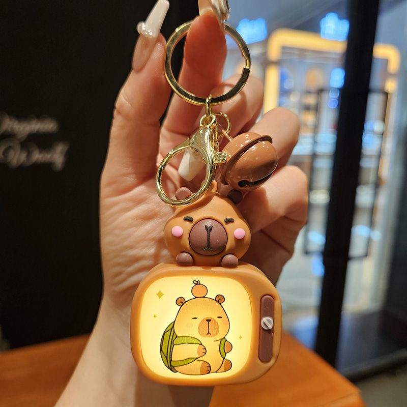 New Capybara Light-Up Tv Keychain Capybara Schoolbag Gift Claw Machine Small Pendant
