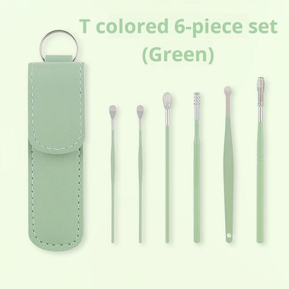 6-piece Stainless steel ear digging spoon portable keychain spiral ear spoon ear picking ear picking tool set