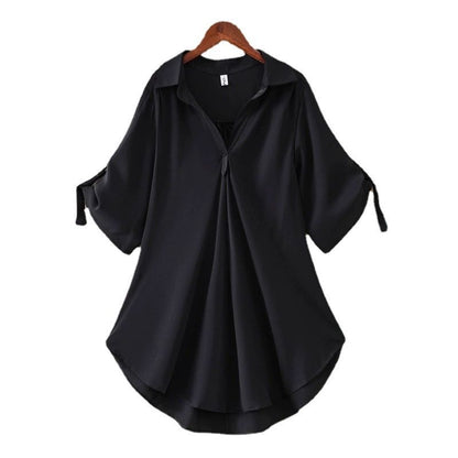 1 PC Medium To Long Shirt Short Sleeve Top Lady Shirt Short Sleeved Chiffon Shirt For Women In Plus Size Loose Fit Waist Cinching Slimming Chiffon Top Lady Wear Trendy