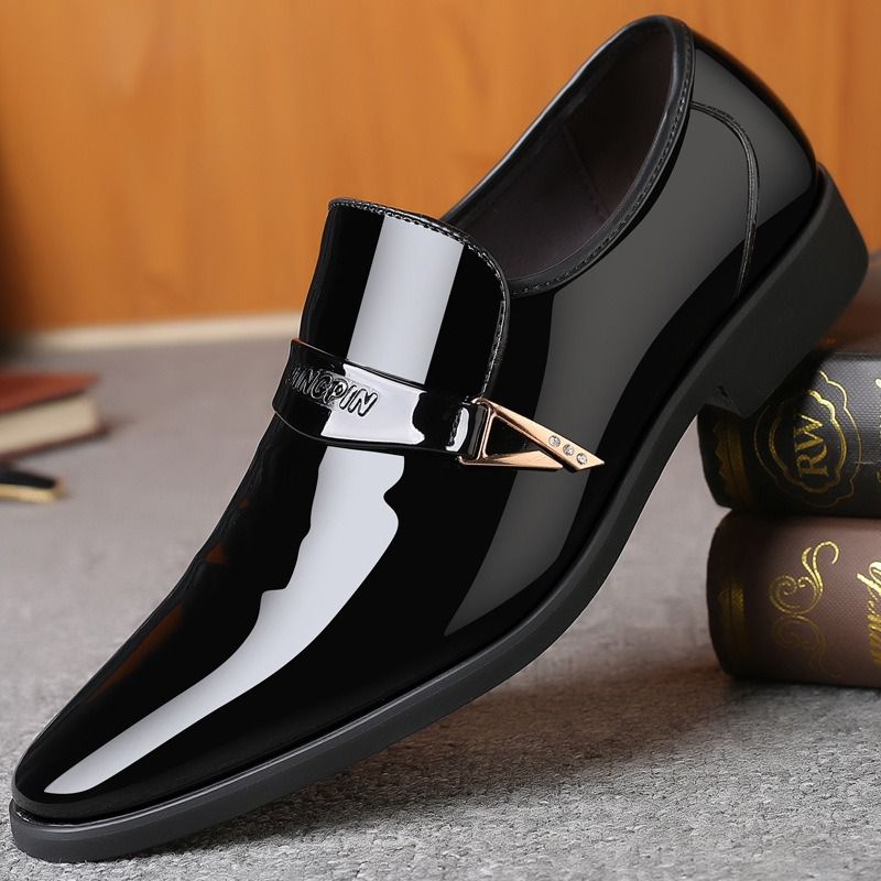 ASSKLO Business formal leather shoes exhibition increased height breathability resistance durability wedding groom's pointed toe slip on loafers dress shoes shiny Black [choose bigger size]