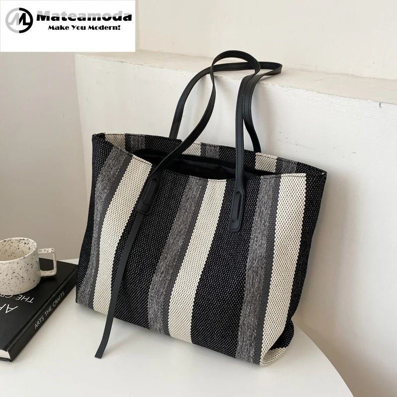 Mateamoda Stylish Vintage Striped Soft Canvas Tote Bag