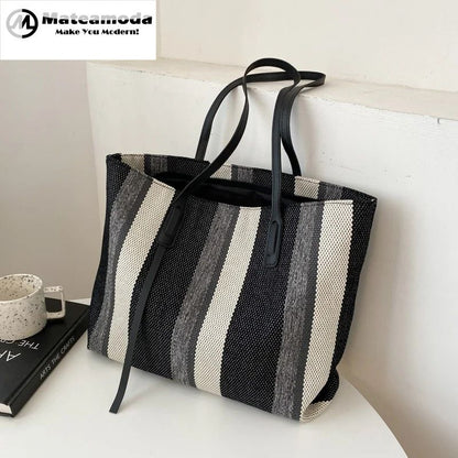 Mateamoda Stylish Vintage Striped Soft Canvas Tote Bag