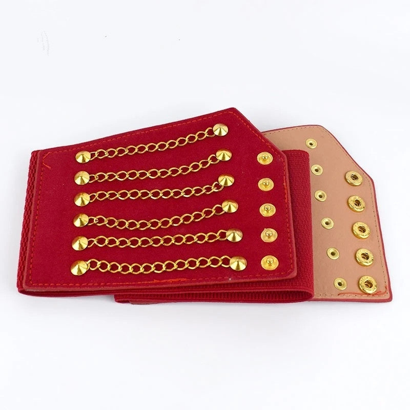 1pc Women Fashion Slim Corset Cummer bunds Elastic Belts Wild Rivet Waistband Female Coat Fur hige Waist Belt Accessory