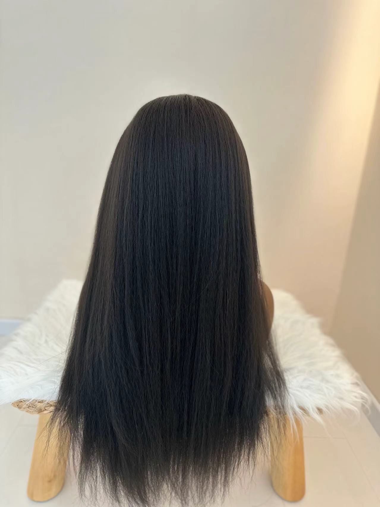 Synthetic Yaki Kinky Straight Wigs - 26 Inch 1B Black | Adjustable Headband & Natural Look(African Women, Protective Style, Quick Install, Realis,Birthday Gift)