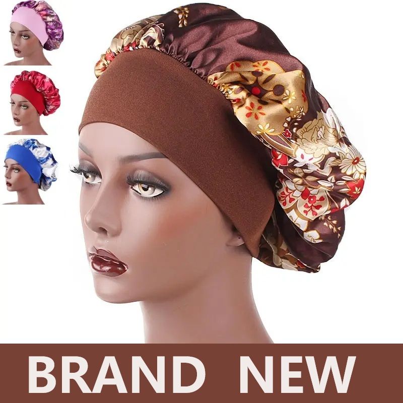 Satin Sleeping Bonnet Headscarf Hat Headwraps Women Curly Springy Hair Wrap Silk Shower Cap Head Scarf Headwear Night Sleep Hat Adjust Head Cover Styling Accessories Soft Elastic Band Wide-Brimmed