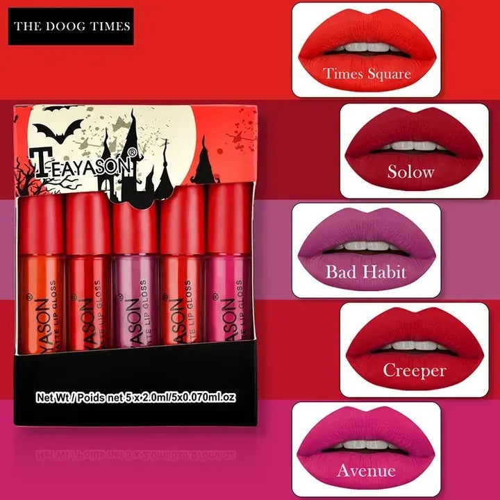 5Pcs/Set Waterproof Lipstick Lip Stick Lipstick Kit Long Lasting Moisturizer Matte Velvet Lipsticks Lips Makeup Cosmetics Labiales Beauty Makeup Valentine's Day Gift