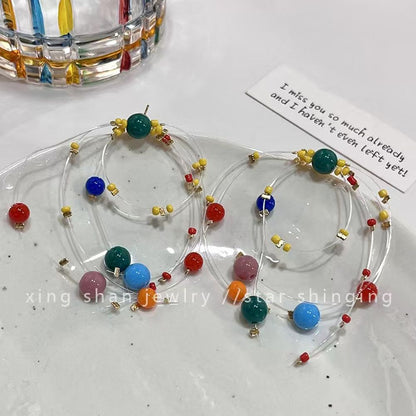 New Dopamine Colored Beaded Earrings with Personalized and Versatile Earrings, Non collision Style, Fun Ear Clips, Ear Accessories for Women (This style has ear clips)