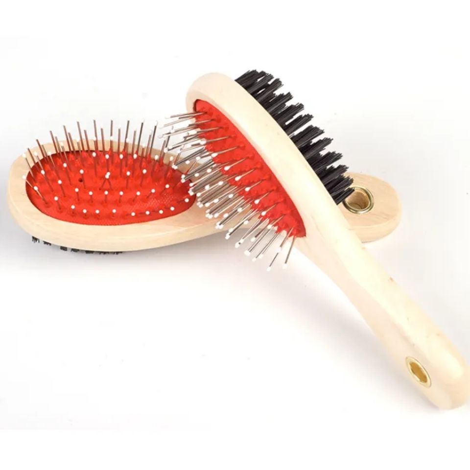 Double Sided Wooden Grooming Brush Hair Brush and Bristles Soft Brush for Cleaning, Grooming Tools for Long Haired and Short Haired People Dogs Cats