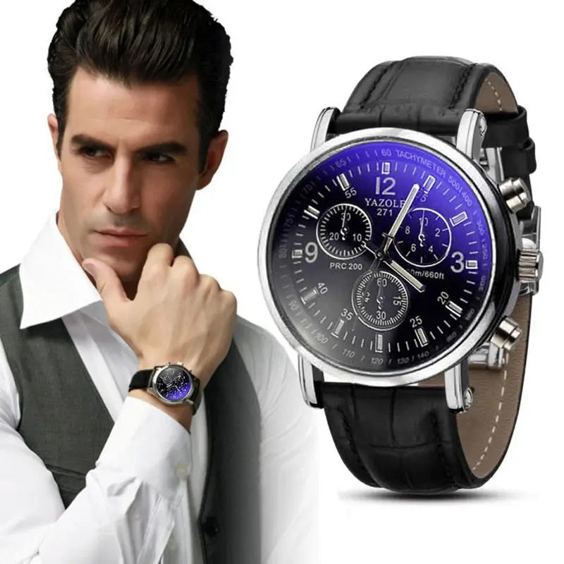 Men Leather Watch Man Luxury Quartz Stainless Steel PU Leather Strap Wrist Watches Mens Wristwatch For Male Fashion Business Blue-Ray Life Waterproof Analog Valentine Christmas New Year Gift