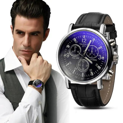 Men Leather Watch Man Luxury Quartz Stainless Steel PU Leather Strap Wrist Watches Mens Wristwatch For Male Fashion Business Blue-Ray Life Waterproof Analog Valentine Christmas New Year Gift