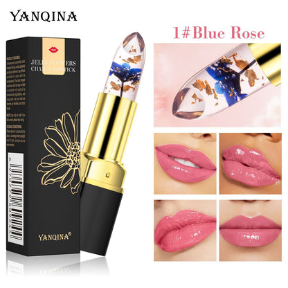 Rose Temperature Color Changing Lipstick Long Lasting Flower Jelly Lipstick Waterproof Lip Balm Non-stick Cup Non-fading Lip Gloss with Moisturizing and Glowing Effects