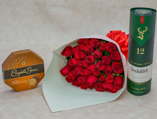 Red Roses, Chocolate and Glenfiddich Scotch Whisky