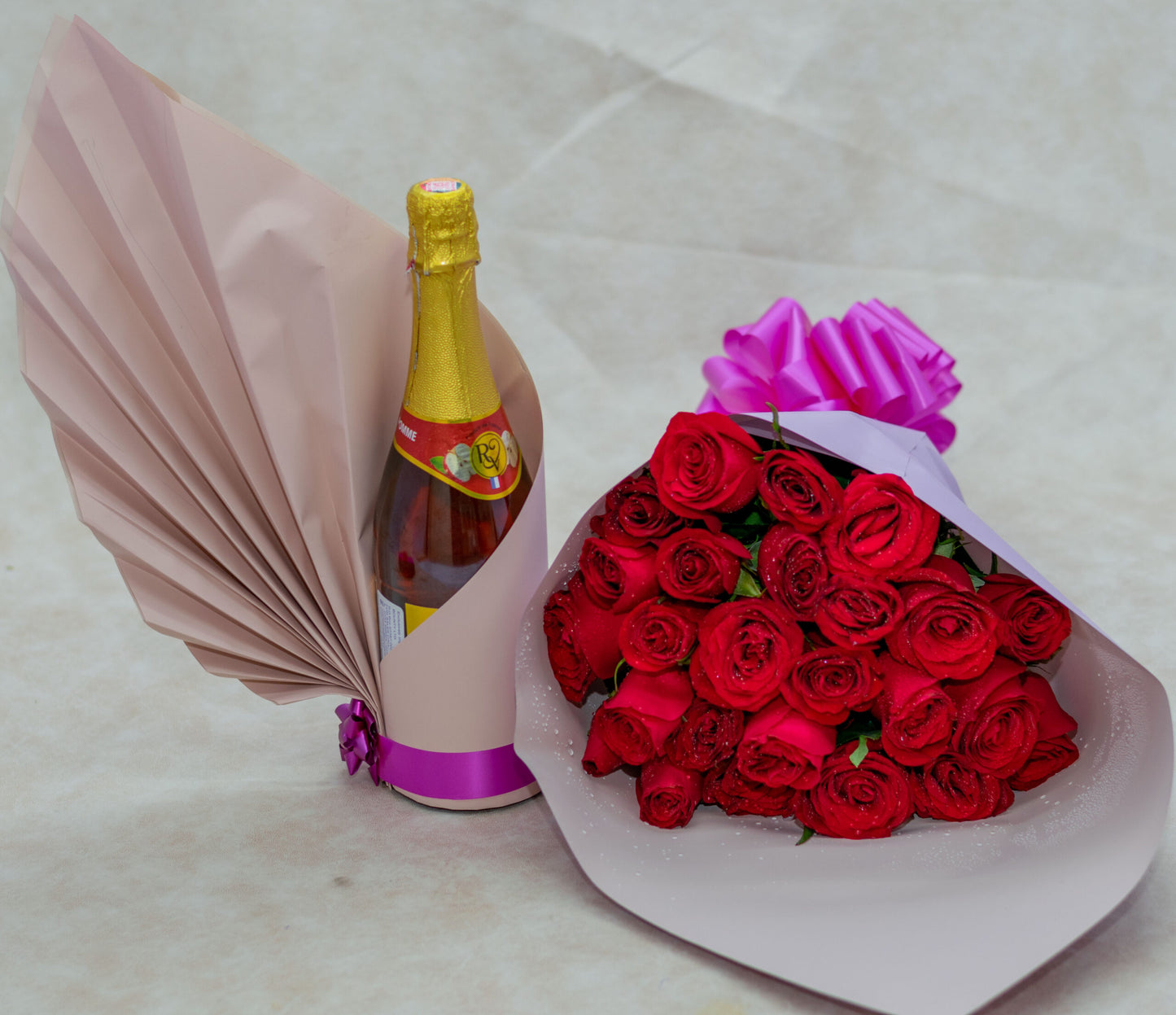 Red Roses Flower Bouquet and Rendezvous Drink