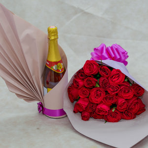 Red Roses Flower Bouquet and Rendezvous Drink