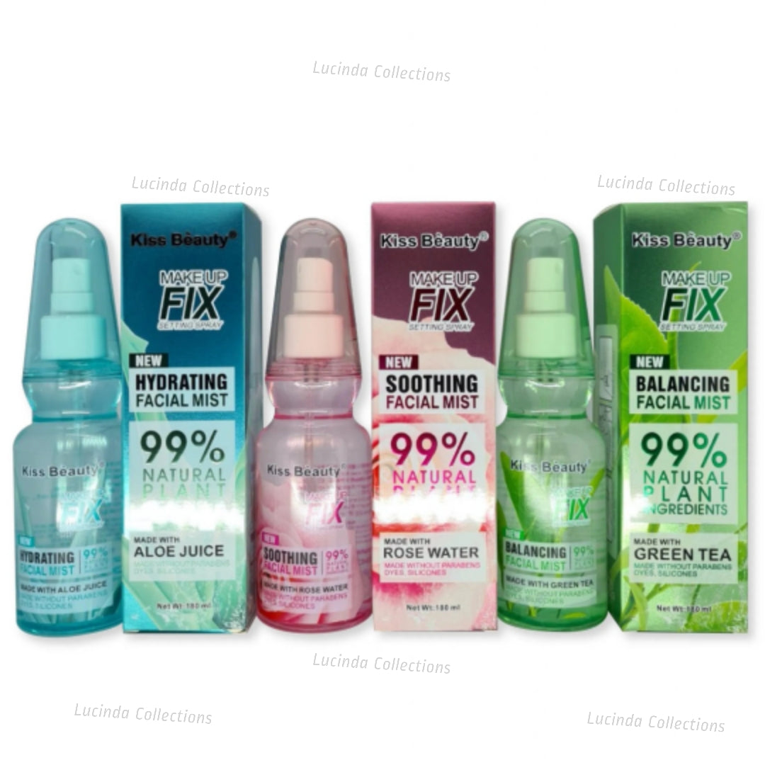 Kiss Beauty Green Tea / Aloe Vera / Rose Water Makeup Fix Setting Spray Soothing Hydrating Balancing Make Up Facial Mist 99% Natural